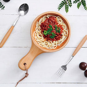Japanese Style Healthy Kimchi Salad Kitchen Accessories Wooden Bowl Food Containers Cooking Tools Dinner Tableware With Handle